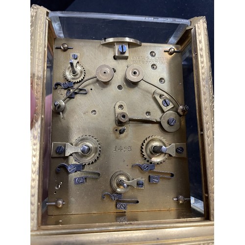 1245 - Paul Garnier repeater carriage clock with alarm, the movement with chaff-cutter escapement, signed t... 