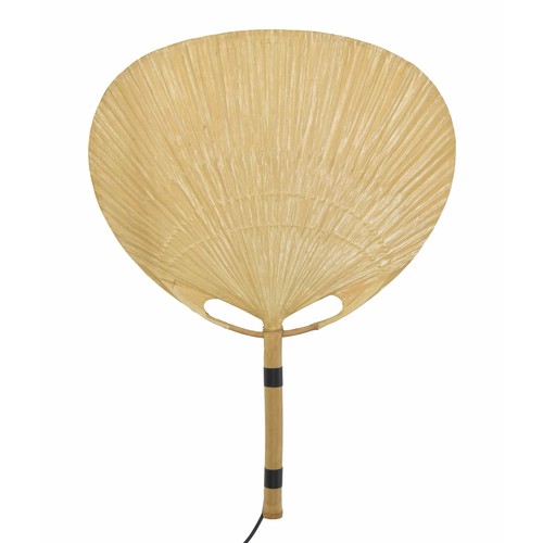 Ingo Maurer (German 1932-2019) - 1970s 'Uchiwa' bamboo, wicker and rice paper fan wall lamp, 23" wide, 30" high