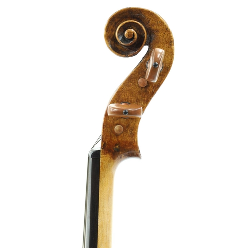 110 - Early to mid 19th century violin, probably English, the two piece back of faint medium curl with sim... 