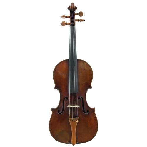 117 - 19th century Czechoslovakian violin by and labelled J.B. Dworak, fecit Pragae 1877, the one piece ba... 