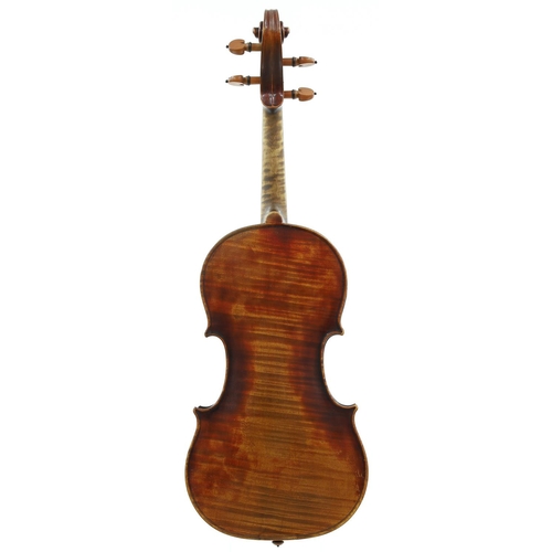117 - 19th century Czechoslovakian violin by and labelled J.B. Dworak, fecit Pragae 1877, the one piece ba... 