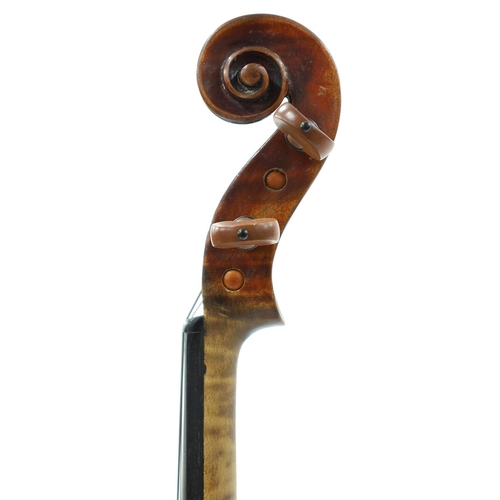 117 - 19th century Czechoslovakian violin by and labelled J.B. Dworak, fecit Pragae 1877, the one piece ba... 