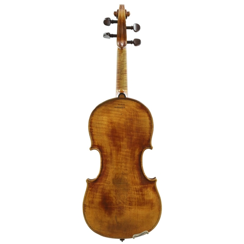 123 - Late 18th/early 19th century violin stamped Banks, Salisbury below the button, the one piece back of... 