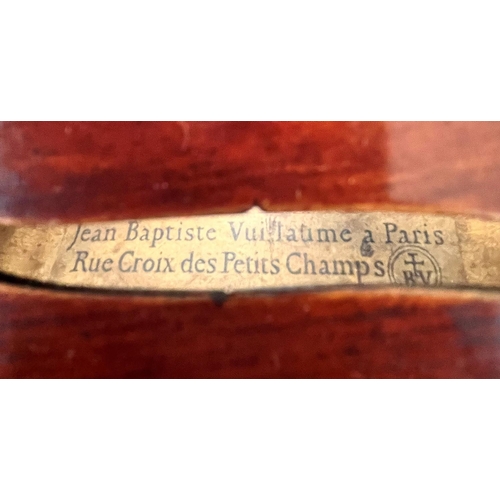 66 - French violin by and labelled Jean Baptiste Vuillaume á Paris, Rue Croix des Petits Champs, the one ... 