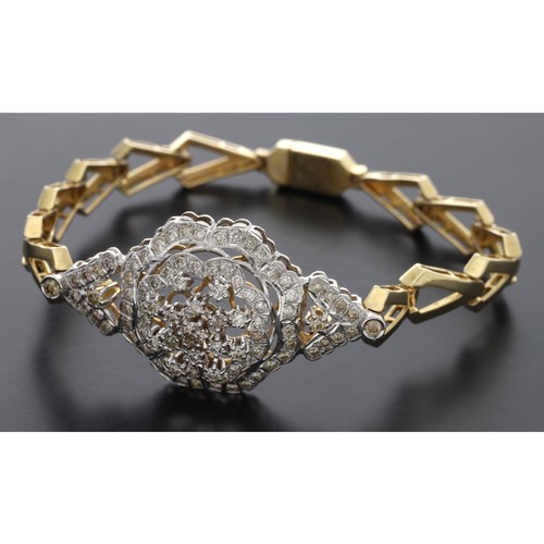 272 - Attractive 14ct diamond set circular lobed bracelet, round brilliant-cut, 2.88ct approx, width 27mm,... 