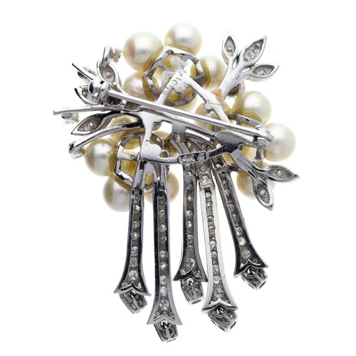 267 - Fine 14ct white gold cultured pearl and diamond pendant, the pearls 7mm, round brilliant-cut diamond... 