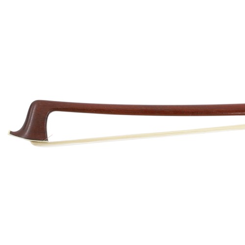 145 - French silver mounted violin bow stamped Jenny Bailly, the stick round, the ebony frog inlaid with s... 