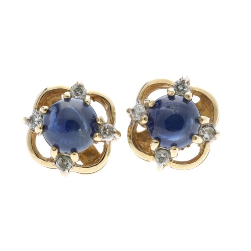 254 - Pair of cabouchon sapphire and diamond stud earrings, post and butterfly backs, marked '10K', 2.3gm,... 