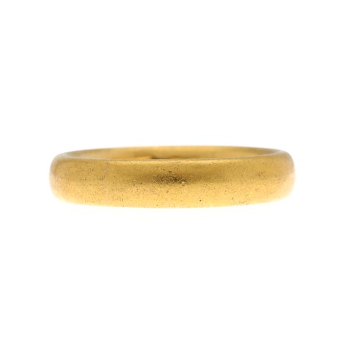 275 - 22ct wedding band ring, Birmingham 1922, width 4mm, 7gm, ring size L/M