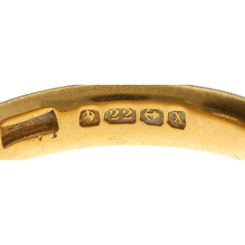 275 - 22ct wedding band ring, Birmingham 1922, width 4mm, 7gm, ring size L/M