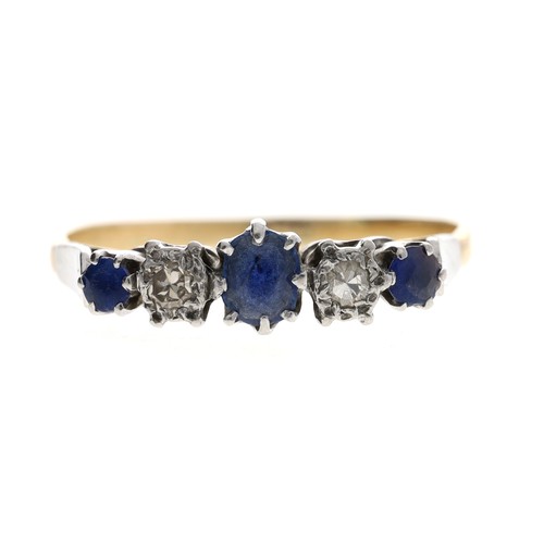242 - 18ct and platinum sapphire and diamond five stone ring, 2.6gm, ring size T/U