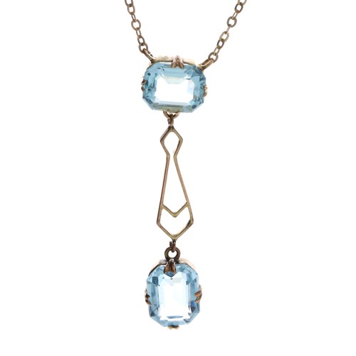 257 - Attractive 9ct blue topaz necklace, 4.6gm, the drop 42mm approx, the necklace 20
