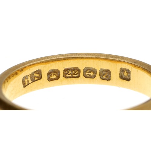 259 - 22ct wedding band ring, Birmingham 1924, width 3.5mm, 4.7gm, ring size K/L