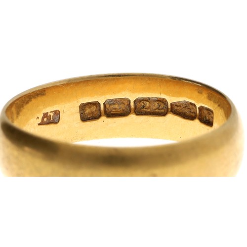 263 - Victorian 22ct yellow gold wedding band ring, Chester 1885, width 6mm, 5gm, ring size L/M... 