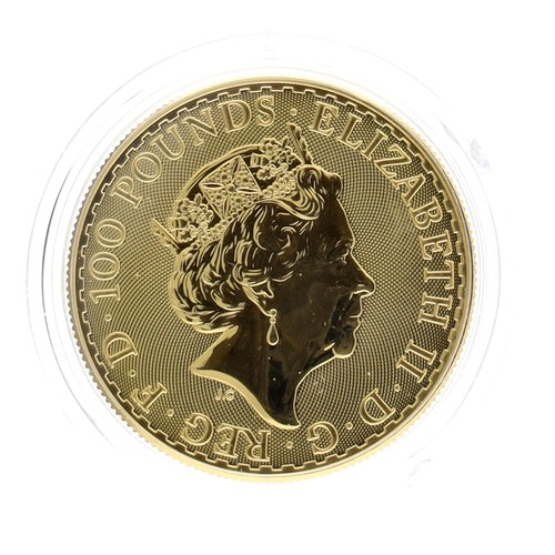 313 - Elizabeth II - Britannia 2022 £100 one-ounce gold proof coin, 999.9, in protective display case... 