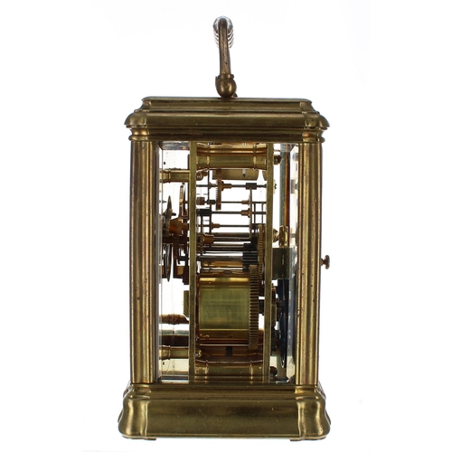 1208 - French carriage clock striking on a gong, within a gorge brass case, 6.25