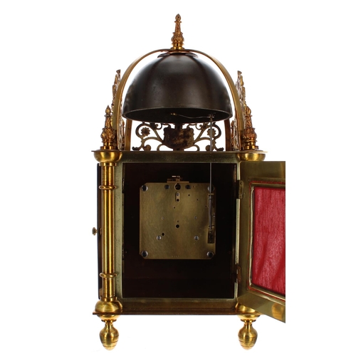 1334 - Impressive contemporary gilt brass and lacquered two train lantern clock, the movement with platform... 