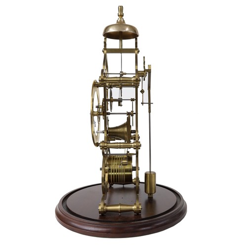 1503 - Brass single fusee skeleton clock with passing strike on a bell, the 5.5