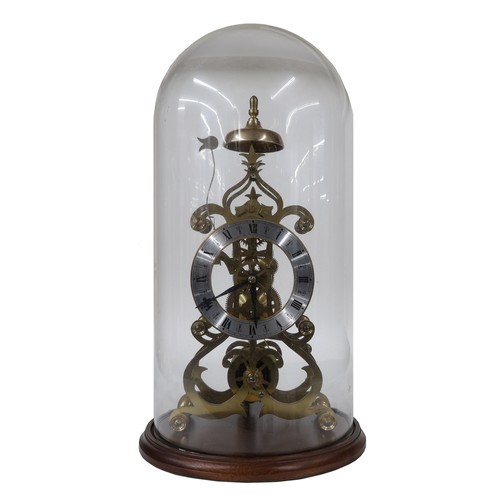 1503 - Brass single fusee skeleton clock with passing strike on a bell, the 5.5