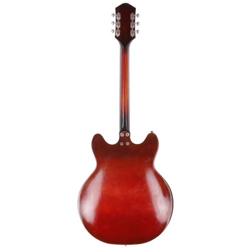 131 - 1963 Harmony H-77 hollow body thinline electric guitar, made in USA; Body: red burst finish maple, l... 