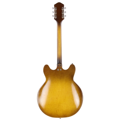 132 - 1962 Harmony H-75 hollow body thinline electric guitar, made in USA; Body: yellow burst finished map... 