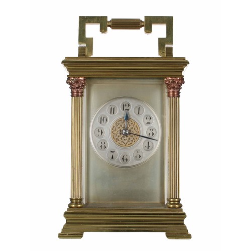 1209 - French Goliath carriage clock striking on a gong, the movement back plate bearing the maker's tradem... 