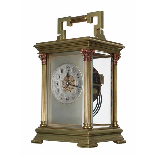1209 - French Goliath carriage clock striking on a gong, the movement back plate bearing the maker's tradem... 