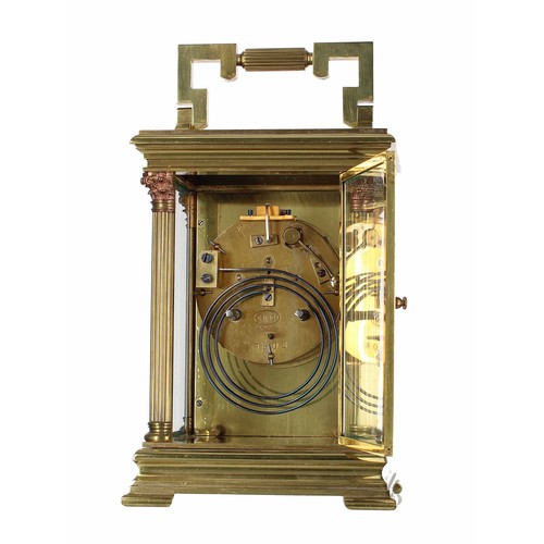 1209 - French Goliath carriage clock striking on a gong, the movement back plate bearing the maker's tradem... 