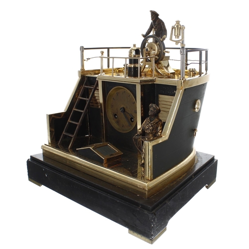 1302 - French gilt and patinated metal automaton quarter deck striking novelty mantel clock, signed Guilmet... 