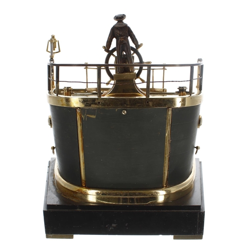 1302 - French gilt and patinated metal automaton quarter deck striking novelty mantel clock, signed Guilmet... 