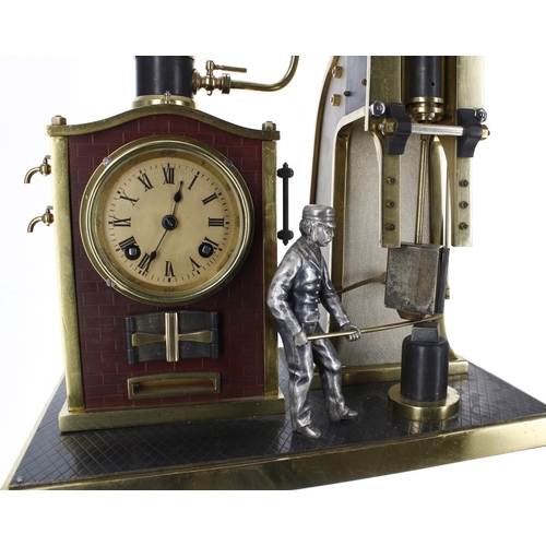1303 - Rare French industrial automata 'The Foundryman Steam Hammer' novelty mantel clock signed André Guil... 