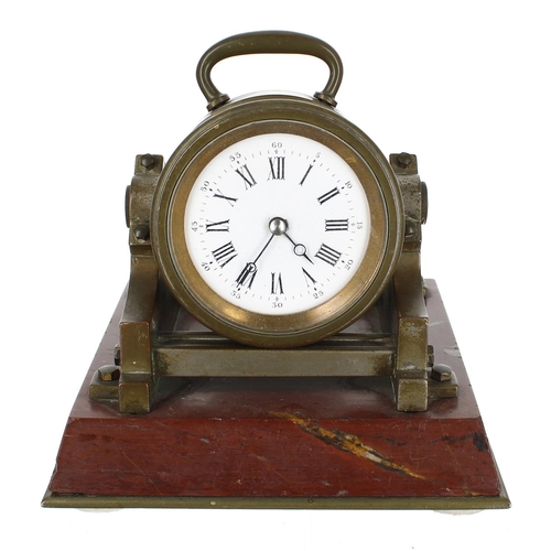 1310 - Good bronze and red marble novelty desk clock modelled as a cannon, with 2.25