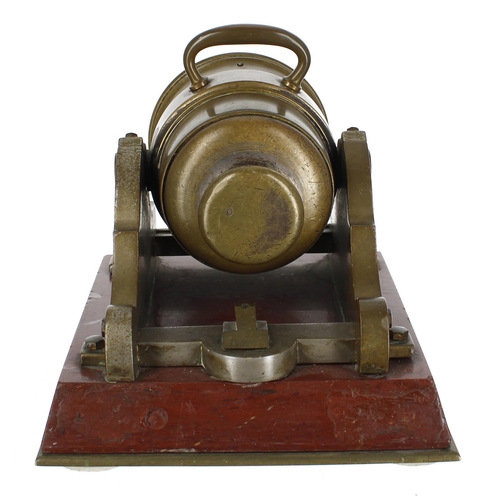 1310 - Good bronze and red marble novelty desk clock modelled as a cannon, with 2.25