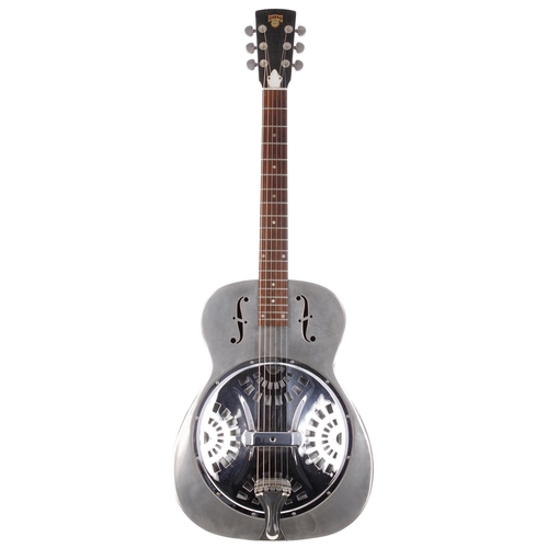 145 - Late 1960s Dobro model 36 resonator guitar, made in USA; Body: nickel plated brass body, light marks... 