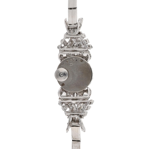 42 - (428) (143869-5-A) Fancy Jaeger-LeCoultre 18ct white gold and diamond set cocktail watch, case back ... 