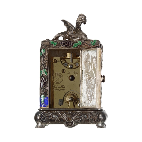 1211 - Miniature carriage clock timepiece, the movement back plate bearing the L'epee trademark logo, withi... 