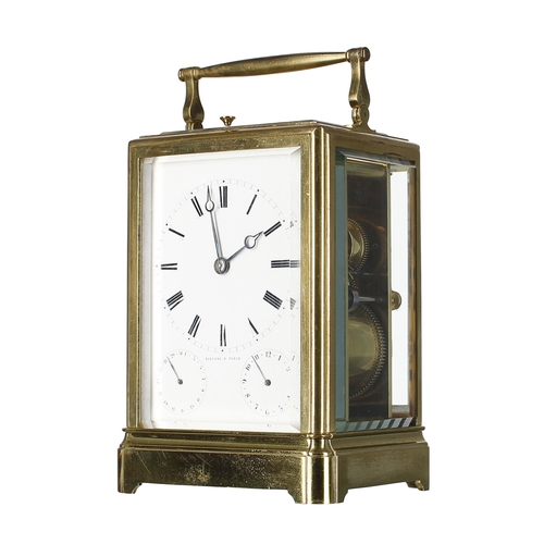 1219 - Good French repeater carriage clock with calendar, the movement back plate signed Silvani B. Paris a... 