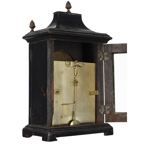 1324 - Small English ebonised fusee verge bracket clock timepiece, the 4