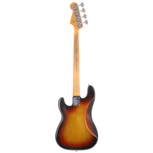 279 - UK TV Interest - 1964 Fender Precision Bass guitar, made in USA; Body: three-tone sunburst finish, l... 