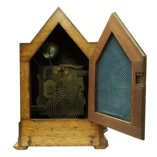 1512 - English gothic triple fusee boardroom clock with bracket in need of some restoration, the 7.25” foli... 