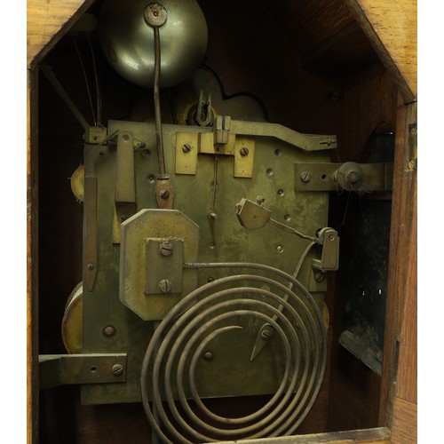 1512 - English gothic triple fusee boardroom clock with bracket in need of some restoration, the 7.25” foli... 