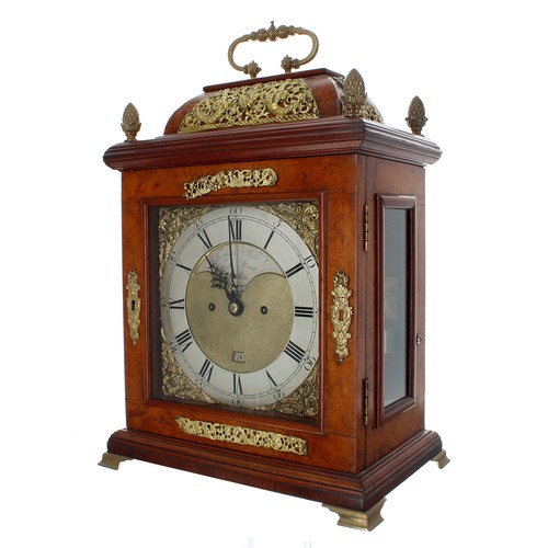 1330 - English birds eye walnut double fusee verge bracket clock, the 7.5