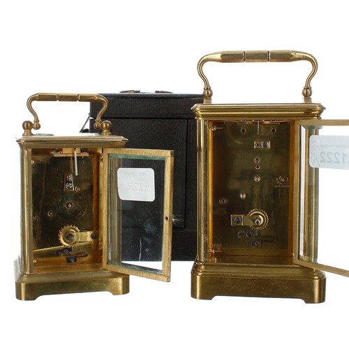 1222 - Army & Navy carriage clock timepiece, within a corniche brass case, 7.25