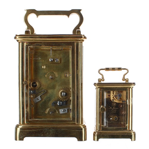 1225 - Matthew Norman of London miniature carriage clock timepiece within a brass corniche case, 3.25