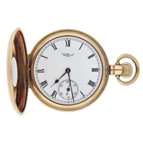 425 - American Waltham Traveler gold plated half hunter pocket watch, circa 1932, no. 27707403, 16s signed... 