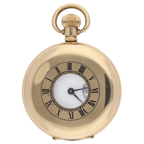 425 - American Waltham Traveler gold plated half hunter pocket watch, circa 1932, no. 27707403, 16s signed... 