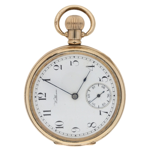 417 - American Waltham gold plated lever pocket watch, serial no. 20220593, circa 1915, signed movement wi... 