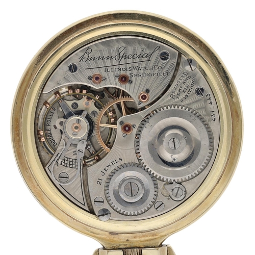 420 - Illinois Watch Co. 'Bunn Special' 10k gold filled lever set pocket watch, serial no. 4315443, circa ... 