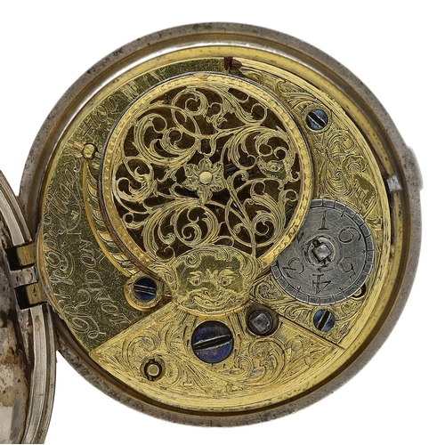 458 - R & P Higgs, London - George III silver verge pair cased pocket watch, London 1768, the signed f... 