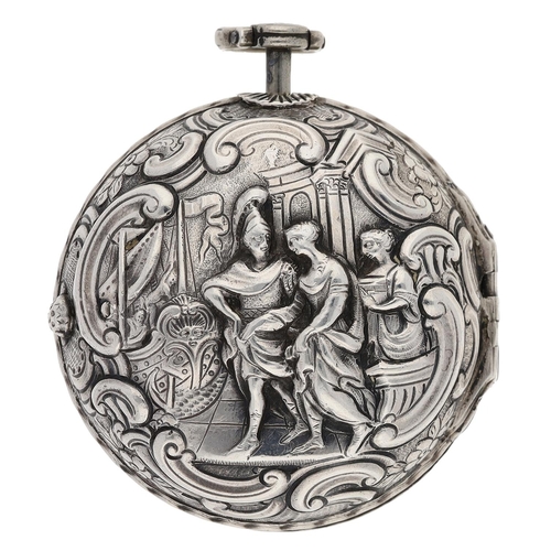 460 - Markham, London - English 18th century silver repousse pair cased verge pocket watch, London 1781, t... 